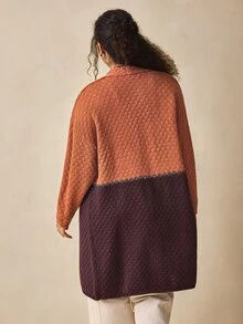 Nubod Plus Size Deep & Light Glitter Contrast Design Long Sleeve Cardigan Knit Sweater Casual Vintage Comfortable - Multicolor - View 5