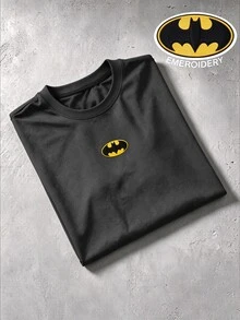BATMAN X SHEIN Manfinity Roghcode 男士圓領休閒百搭日常穿著短袖T恤 - 灰色 - 查看 7