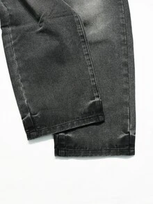 QuarKem Men's Fashion Casual Minimalist Black Washed Denim Straight Leg Pants - Dark Grey - View 8