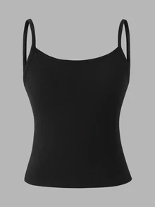 SHEIN Tween Girl1 女童背心上衣，柔軟面料，黑色，夏季，基本款，正式穿著，適合度假 - 黑色 - 查看 3