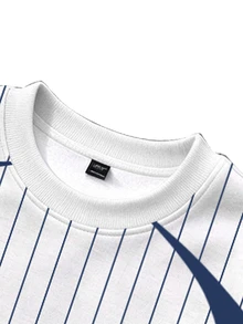 GENIUS ODE Men's Letter Print Striped Colorblock Pullover Sweatshirt And Pants Set - Multicolor - View 3