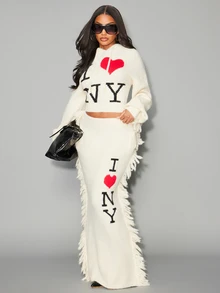 NYA SZN Women's Jacquard Trim Streetwear Sweater Skirt - White - View 3
