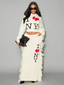 NYA SZN Women's Jacquard Trim Streetwear Sweater Skirt - White - View 1