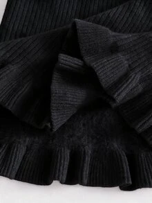 SHEIN 女童純色針織立領荷葉邊休閒秋冬毛衣 - 黑色 - 查看 8