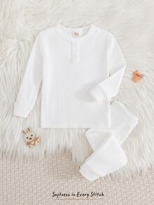 Cozy Pixies 女嬰純色修身居家服，適合秋冬穿著，貼身剪裁 - 米色 - 查看 3