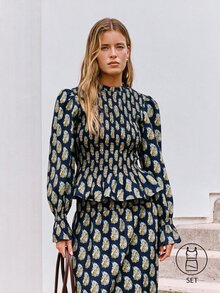 Nöista Dark Brown-Red Vintage Print Two Pieces Long Dress. - Blue - View 1
