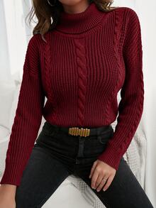 Plus Size Women's Solid Color Casual Daily Long Sleeve Sweater - Burgundy - View 1