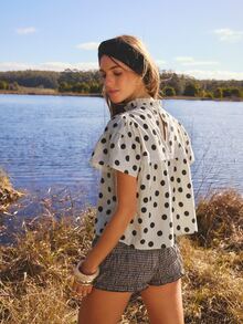 Aralina Women's Polka Dot Pleated Casual Daily Wear Blouse - Apricot - View 2