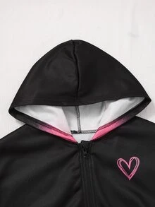 SHEIN 女童冬季連帽拉鍊外套，街頭風運動衫，保暖針織面料 - 彩色 - 查看 3