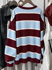 SHEIN 女童寬鬆棕黃拼色長袖休閒套頭上衣，適合日常穿著、校園、秋季 - 彩色 - 查看 4