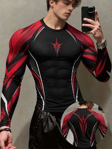Gym Rark Men's Geometric Print Fitted Raglan Long Sleeve Sports T-Shirt - Black - View 1