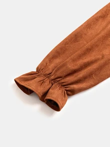 LanaWest CURVE Spring/Autumn Western Cowboy Fringe Design Rivet Straight Leg Casual Outdoor Plus Size Dress - Brown - View 6