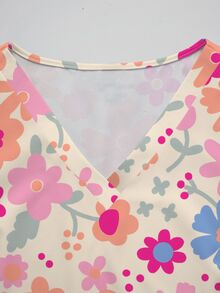 PopScrub Women's Cute Cartoon Print Pocket Short Sleeve Scrub Top - Multicolor - View 5