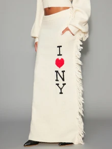 NYA SZN Women's Jacquard Trim Streetwear Sweater Skirt - White - View 2