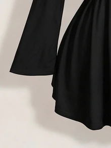 SHEIN ICON 休閒大尺碼黑色不對稱單肩長袖洋裝，派對穿搭 - 彩色 - 查看 8