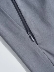 Poshavie Poshavie Mandarin Collar LongSleeve TwoPiece Suit Set, Blazer With Asymmetric Buttons & Hem Slit, WideLeg Pants With Side Pockets, Stylish Fusion Outfit For - Grey - View 7