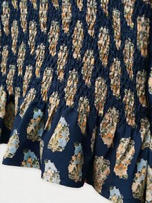 Nöista Dark Brown-Red Vintage Print Two Pieces Long Dress. - Blue - View 13