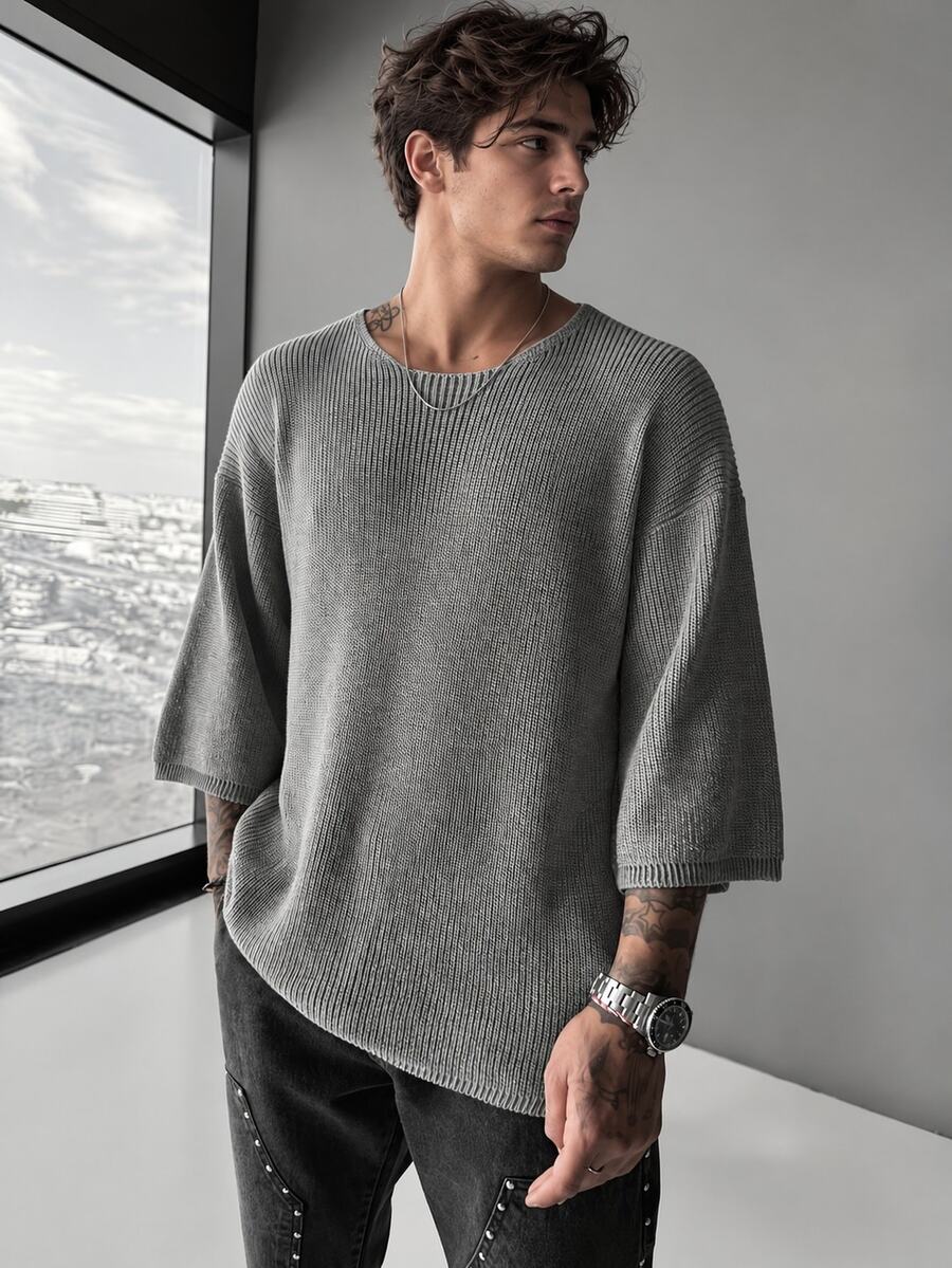 Manfinity Dauomo Men's Minimalist Versatile Casual Sweater For Daily Wear - Grey - View 1