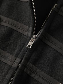 Easura French Vintage Elegant Commuter Stand Collar Flared Sleeve Cinched Waist Metal Button Decor Black Overcoat Winter - Black - View 3