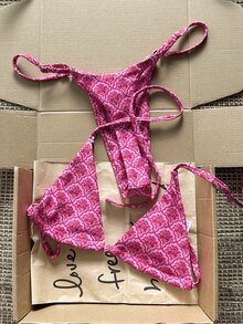 Swim Mod 女款棕色與藍色波點掛脖綁帶兩件式比基尼泳衣套裝，90年代淺藍色泳裝套裝，適合夏季、海灘派對、度假 - 彩色 - 查看 7