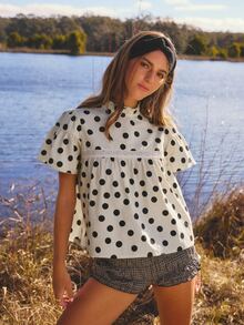 Aralina Women's Polka Dot Pleated Casual Daily Wear Blouse - Apricot - View 8
