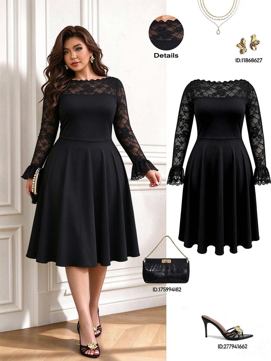 Femmeverse Plus Size Dresses - Black - View 1