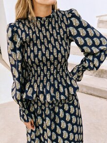 Nöista Dark Brown-Red Vintage Print Two Pieces Long Dress. - Blue - View 2