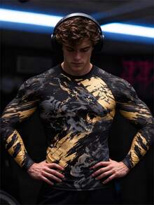 Gym Rark 男士修身長袖運動T恤，適合健身與跑步 - 黑色 - 查看 3