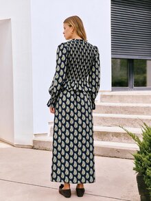 Nöista Dark Brown-Red Vintage Print Two Pieces Long Dress. - Blue - View 6