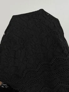 Cravure French Vintage Elegant Fashion Casual Lace Patchwork Ruffle Waist Tie Jumpsuit - Black - View 6