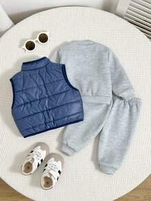 SHEIN 新生兒字母圖案長袖冬季上衣、長褲與背心休閒套裝 - 彩色 - 查看 6
