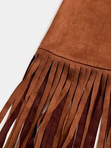 LanaWest CURVE Spring/Autumn Western Cowboy Fringe Design Rivet Straight Leg Casual Outdoor Plus Size Dress - Brown - View 7