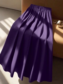 GlowEve CURVE 大尺碼女款高腰A字裙，優雅通勤秋季款 - 紫色 - 查看 2