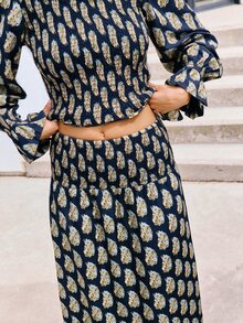 Nöista Dark Brown-Red Vintage Print Two Pieces Long Dress. - Blue - View 7