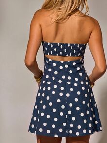 Aralina Women's Blue Summer Cute Vacation Boho Embroidered Strapless Mini Dress, Open Back Casual Spring Dress Perfect For Country Concert Outfits - Navy Blue - View 2