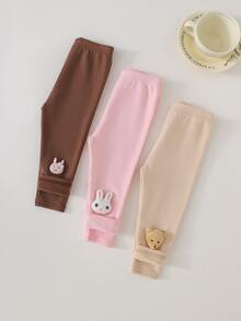 SHEIN 3pcs/Set Baby Girl Cute Cartoon Pattern Leggings, Suitable For Autumn/Winter,Thick And Comfortable - Multicolor - View 6
