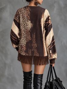 SHEIN LUNE CURVE Plus Size Fashion Leopard Print Long Sleeve Sweatshirt - Multicolor - View 2