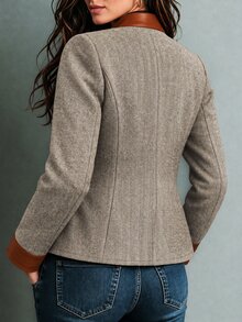 SHEIN LUNE CURVE Plus Size Women's Colorblock Casual Daily Long Sleeve Jacket - Multicolor - View 2
