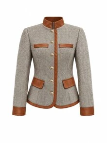 SHEIN LUNE CURVE Plus Size Women's Colorblock Casual Daily Long Sleeve Jacket - Multicolor - View 5