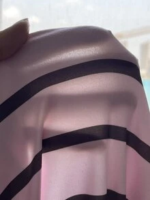SHEIN Pink & Brown Striped Off-Shoulder Flare Long Sleeve T-Shirt, Women's Spring/Autumn Slim Fit Cropped Waist-Cinching Inner Layer Top - Multicolor - View 8