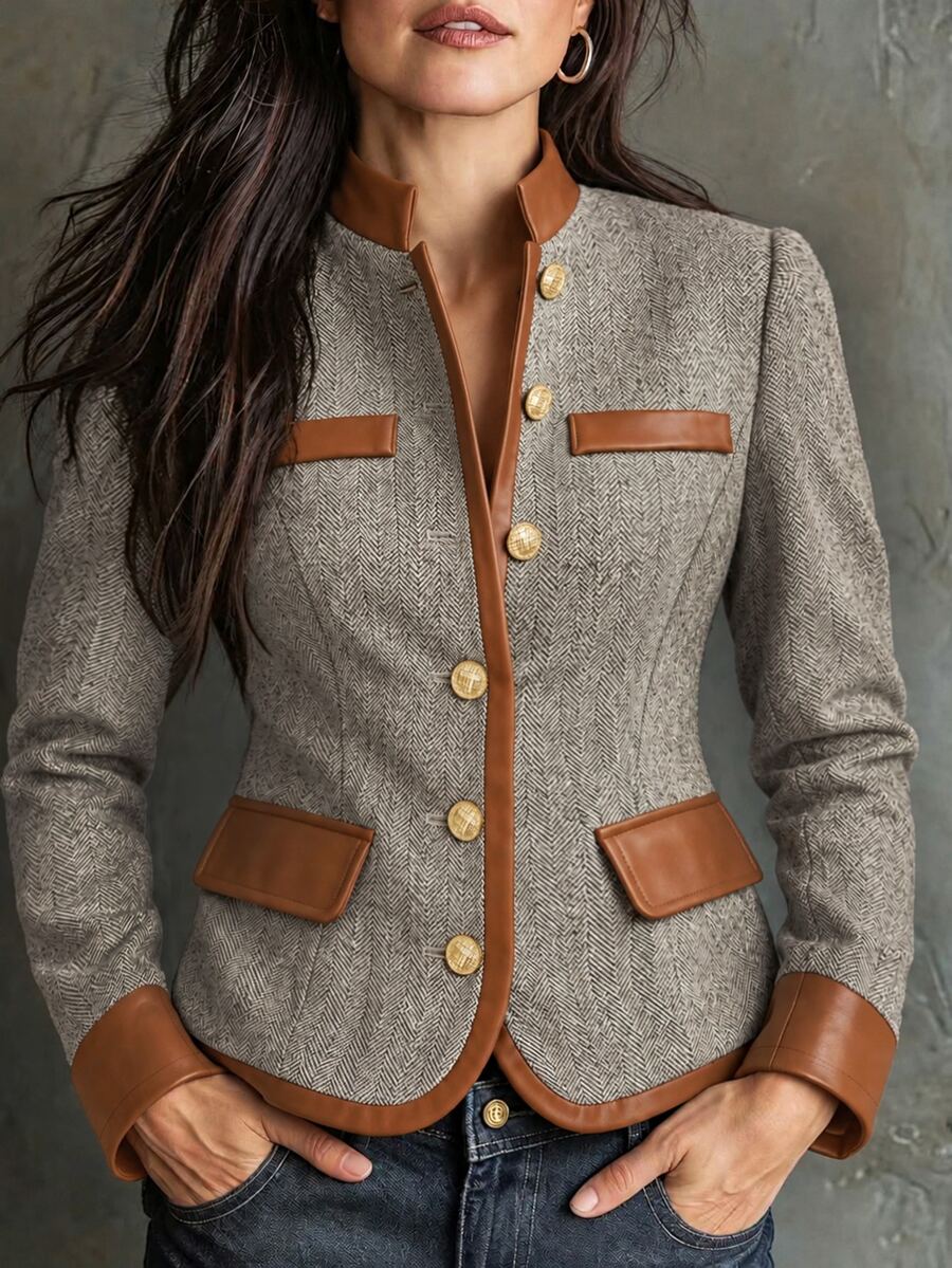 SHEIN LUNE CURVE Plus Size Women's Colorblock Casual Daily Long Sleeve Jacket - Multicolor - View 1