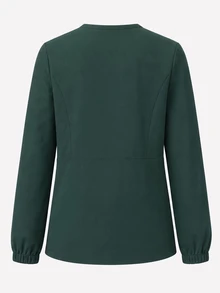 TaskEZ Navy Blue Long Sleeve Zip-Up Crew Neck Large Pocket Convenient Practical Comfortable Daily Scrub Uniform Jacket - Dark Green - View 2