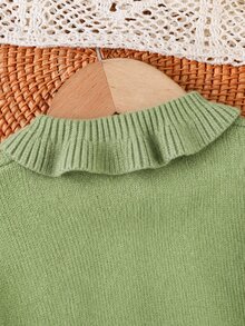 SHEIN 女嬰針織可愛花卉圖案彼得潘領毛衣上衣與長褲2件套，適合秋冬穿著 - 綠色 - 查看 2