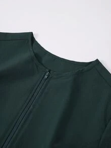 TaskEZ Navy Blue Long Sleeve Zip-Up Crew Neck Large Pocket Convenient Practical Comfortable Daily Scrub Uniform Jacket - Dark Green - View 3