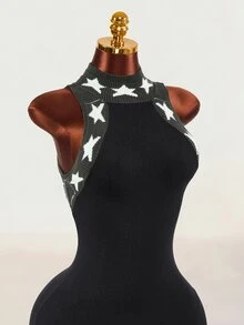 Mistrie Black Star Halter Neck Knit Bodycon Mini Dress,Sweater Dress,Y2K Sexy Coquette Party Outfit. - Multicolor - View 6