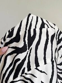 Siren Gaze 秋冬女款黑色休閒性感斑馬紋喇叭袖修身上衣，棕色V領荷葉邊，適合假期夜店 Y2K 秋季萬聖節外出穿搭 - 彩色 - 查看 7