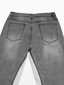 RivetRise Men's Fashion Streetwear Colorblock Patchwork Grey & White Washed Denim Flared Horseshoe Pants - Grey - View 7