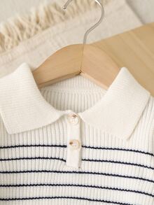 Baby Boy Striped Button Half-Placket Long Sleeve Sweater - Multicolor - View 3