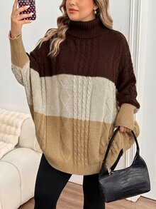 SHEIN CURVE+ 大尺碼女款拼色休閒日常長袖針織衫 冬季 - 彩色 - 查看 5