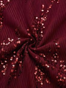 Velvienne Plus Size Burgundy Sequin Mesh Long Sleeve Gold Embellished Waist Formal Evening Gown - Burgundy - View 8